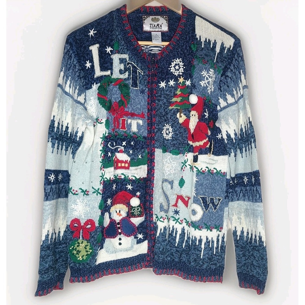 VTG Tiara International Cardigan Women's S Let It Snow Ugly Christmas Sweater‎